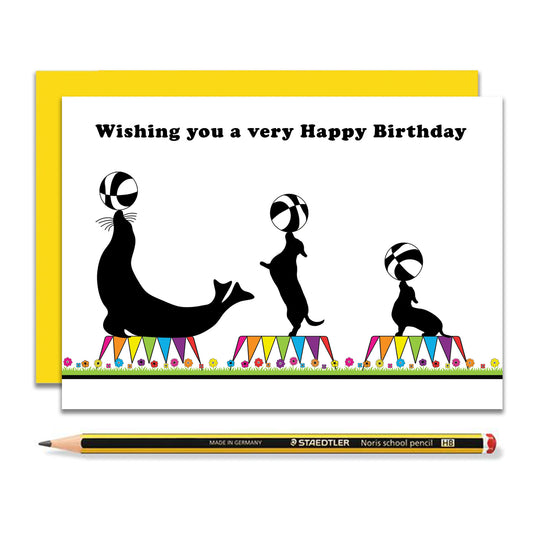 Dachshund Balancing Balls Birthday Card